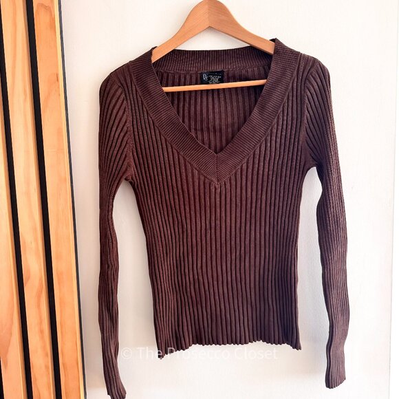 Y2K Vintage Rafaella Silk Blend Chestnut Brown V Neck Sweater (S) - Picture 1 of 4